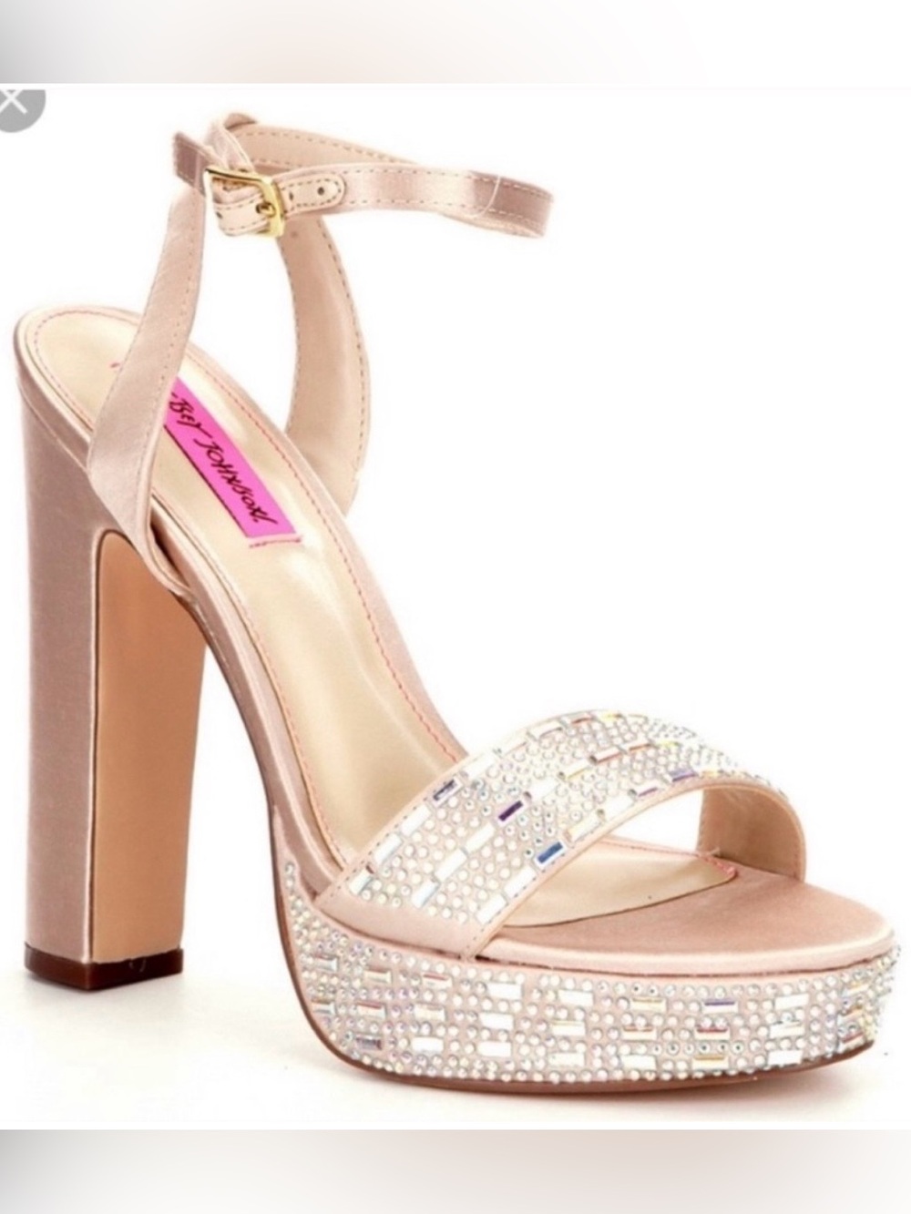 Betsey Johnson Allyson Rhinestone Blush Satin Platform Heels Size 9